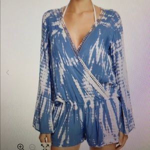 Surf Gypsy Blue and White Tie-Dye Wrap Swim Coverup Romper